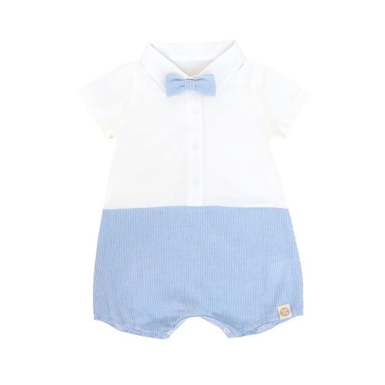 *New* Baby Boy Bow Tie Romper in Blue Stripes (Personalisable)