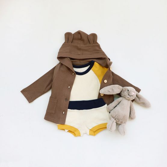 *New* Baby Bear Cardigan in Brown Waffle Jersey 