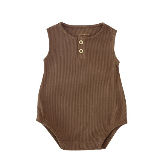 *New* Baby Bubble Romper in Brown Waffle Jersey