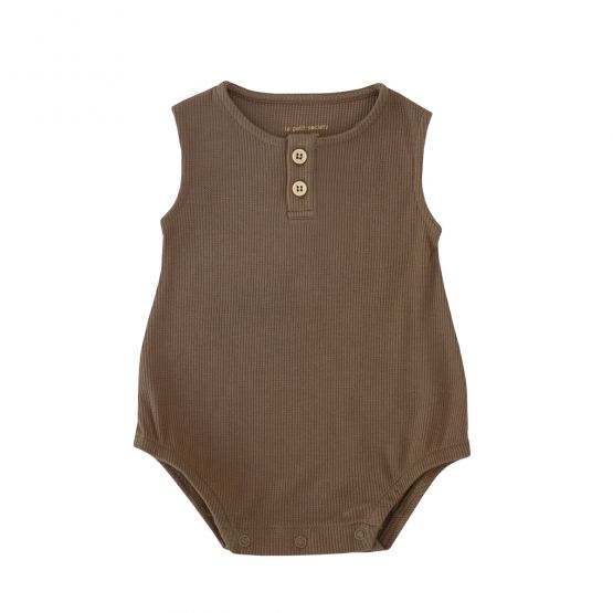 *New* Baby Bubble Romper in Brown Waffle Jersey