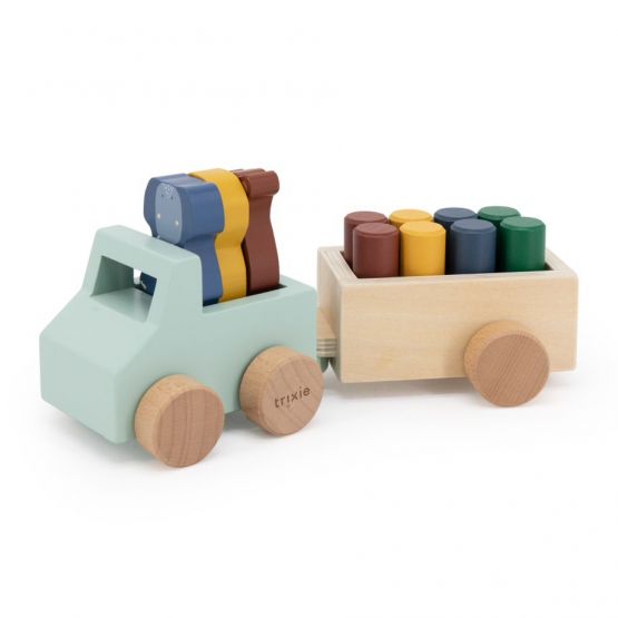 Wooden Animal Car with Trailer by Trixie