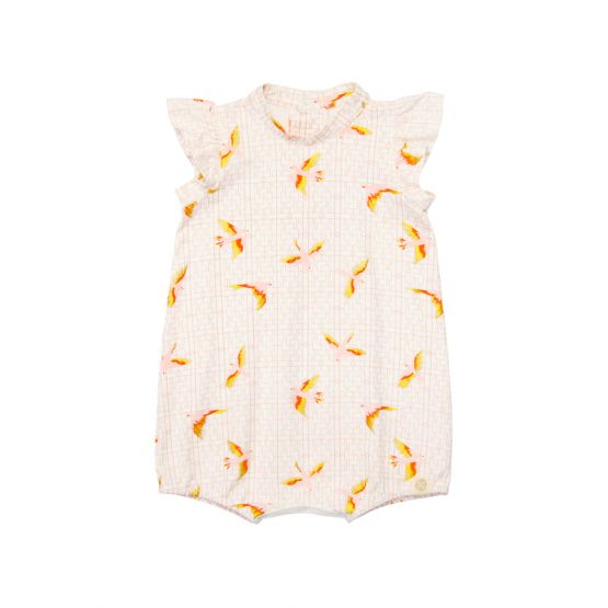 Chinese Motif Series - Baby Girl White Jersey Romper with Sparrow Print