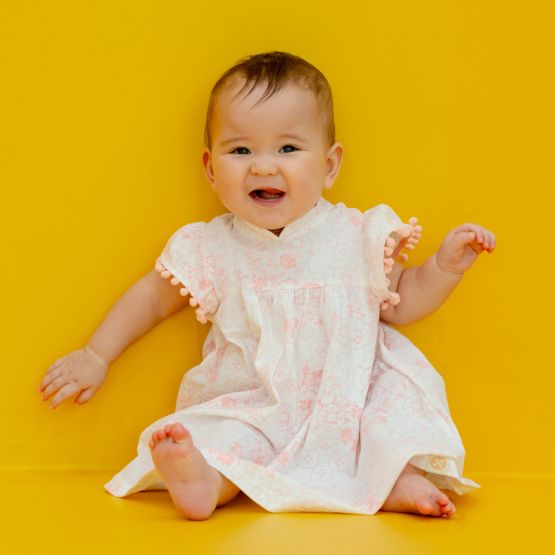 Chinese Motif Series - Baby Girl Dress in Pink Floral Motif (Personalisable)
