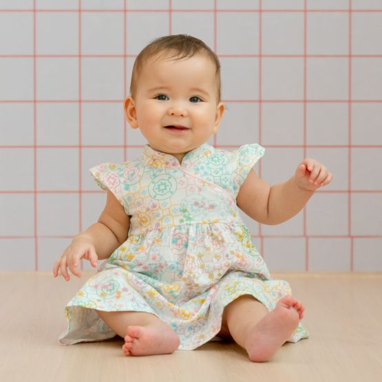 Chinese Motif Series - Baby Girl Jersey Cheongsam in Pastel Rainbow Motif