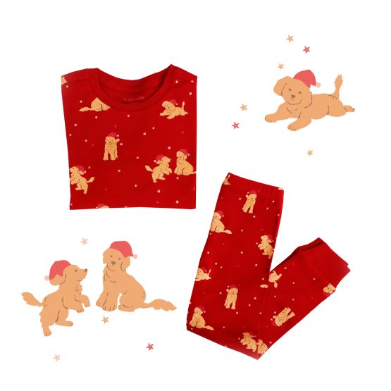 Kids Organic Christmas Pyjamas in Puppy Print