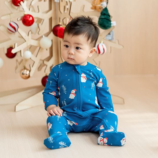 *New* Baby Organic Sleepsuit in Christmas Snowman Print (Personalisable)