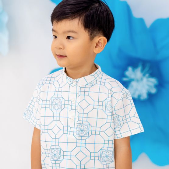 Chinese Motif Series - Boys Jersey Shirt in Blue (Personalisable)