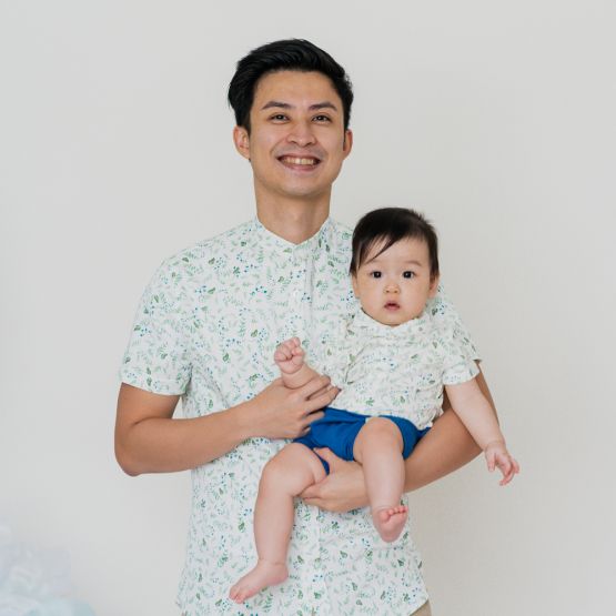 Botanic Series - Baby Boy Shirt Romper in Leaves Print