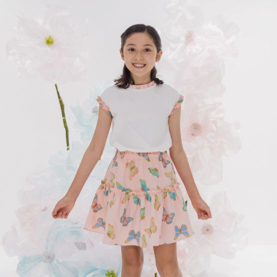 Botanic Series - Girls Tiered Skirt with Butterflies