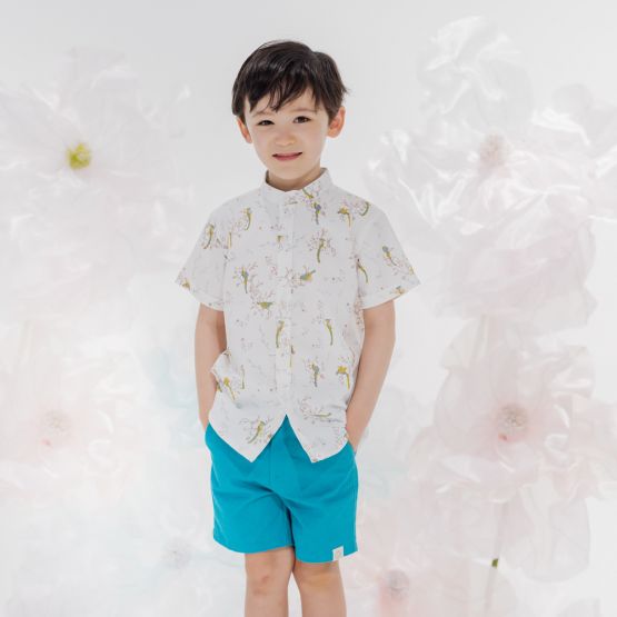 Botanic Series - Boys Shirt in White Bird Print