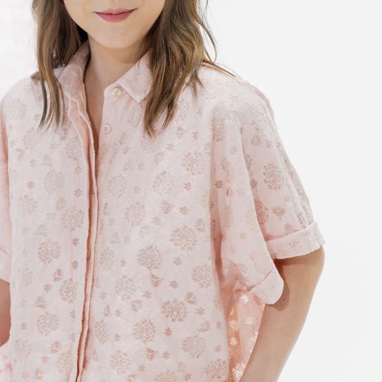 Lace Series - Ladies Oversized Floral Lace Shirt in Blush
