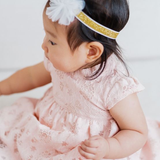 Lace Series - Baby Girl Floral Lace Cheongsam Dress in Blush