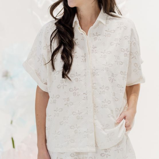 Lace Series - Ladies Oversized Butterfly Lace Shirt in White