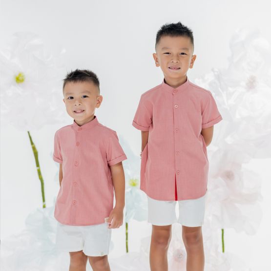 Lion Dance Series - Boy's Shirt in Dusty Red