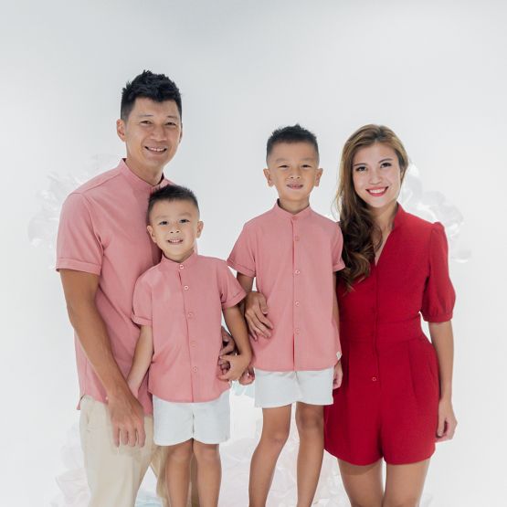 Lion Dance Series - Boy's Shirt in Dusty Red
