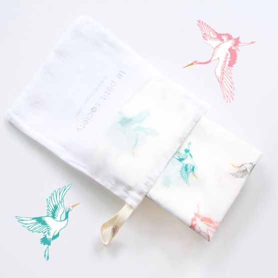 Baby Organic Swaddle - Cranes (Personalisable)