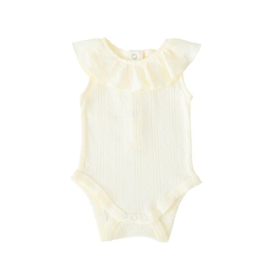 *New* Baby Girl Ruffle Romper in Cream Pointelle Cotton