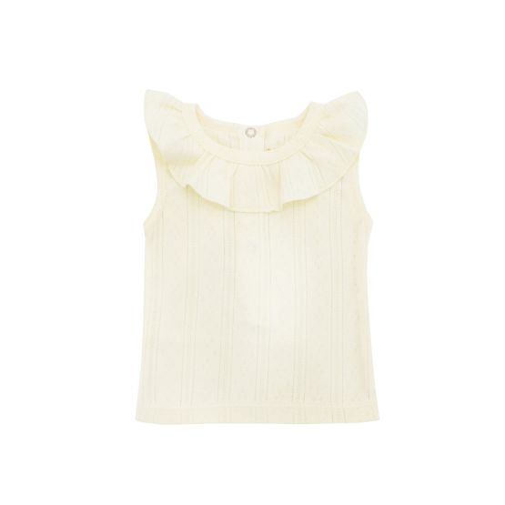 Baby Girl Ruffle Top in Cream Pointelle Cotton