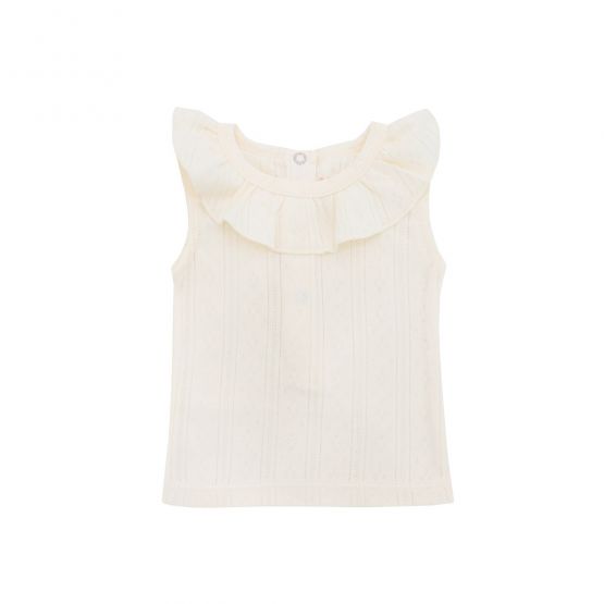 *New* Baby Girl Ruffle Top in Cream Pointelle Cotton