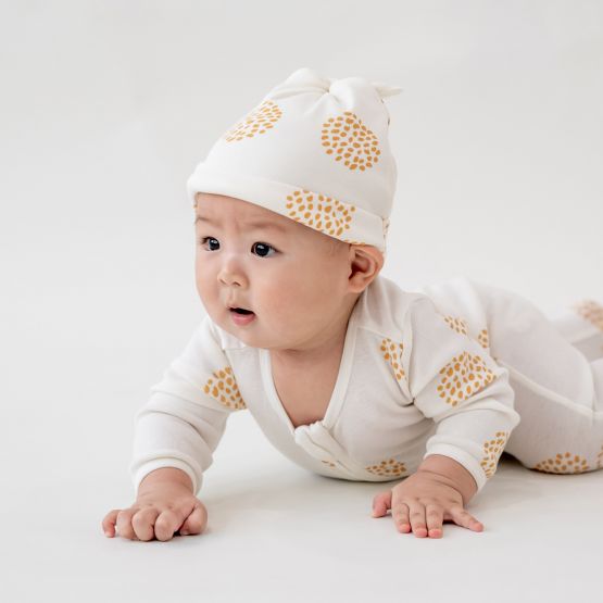 Baby Organic Knotted Hat in Dandelion Print (Personalisable)