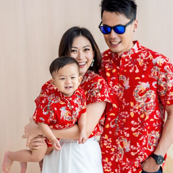 Dragon Series - Baby Boy Shirt Romper in Red Floral Print (Personalisable)