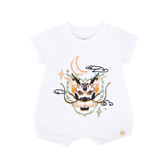 *New* Baby Bubble Romper in White Dragon