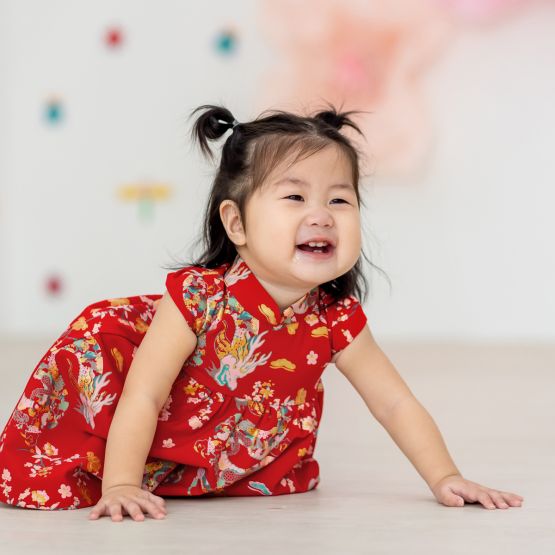 Dragon Series - Baby Girl Cheongsam in Red Floral Print (Personalisable)