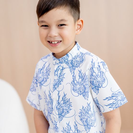 Dragon Series - Boys Shirt in Blue (Personalisable)