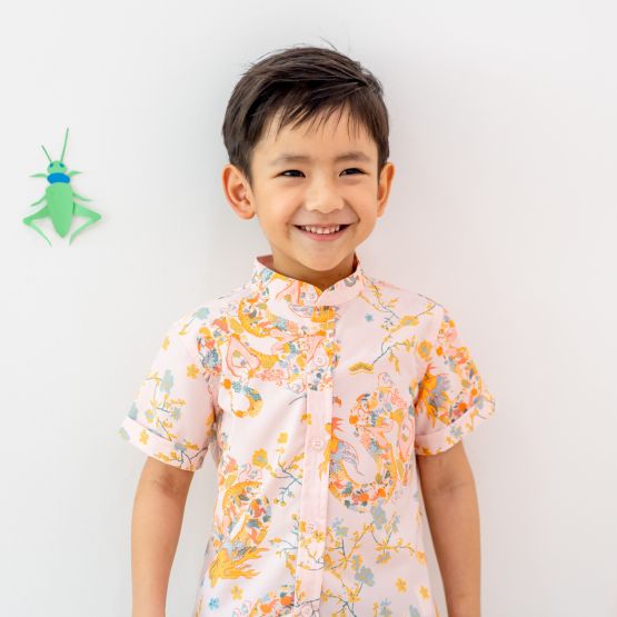 Dragon Series - Boys Shirt in Pink Floral Print (Personalisable)