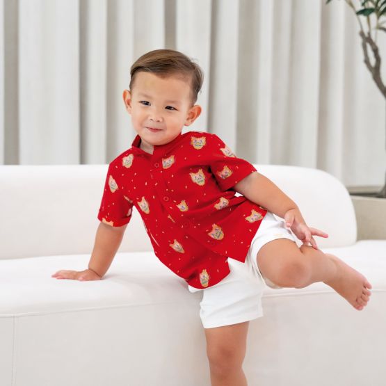 Dragon Series - Boys Shirt in Red Dragon Print (Personalisable)