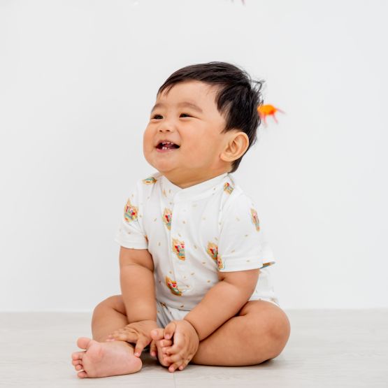 Dragon Series - Baby Boy Jersey Romper in White (Personalisable)