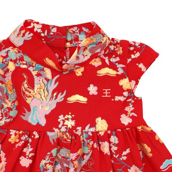 Dragon Series - Baby Girl Cheongsam in Red Floral Print (Personalisable)