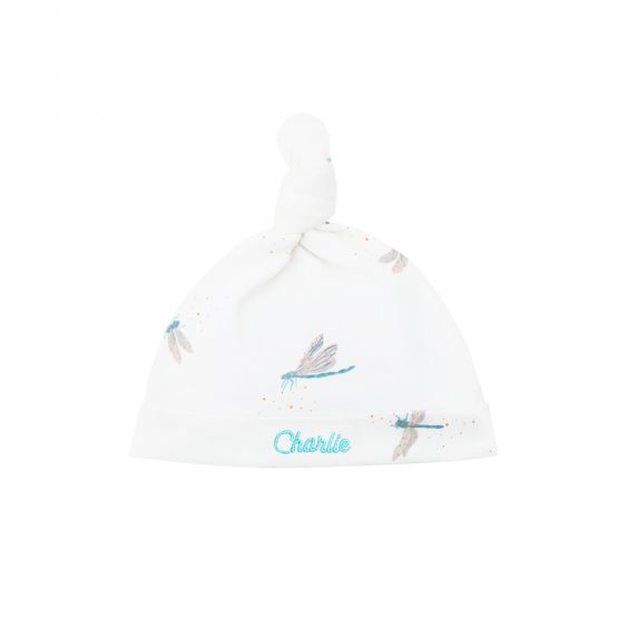 Baby Organic Knotted Hat in Dragonfly Print (Personalisable)