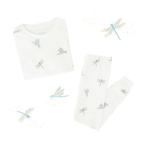 Kids Long Sleeve Organic Pyjamas Set in Dragonfly Print