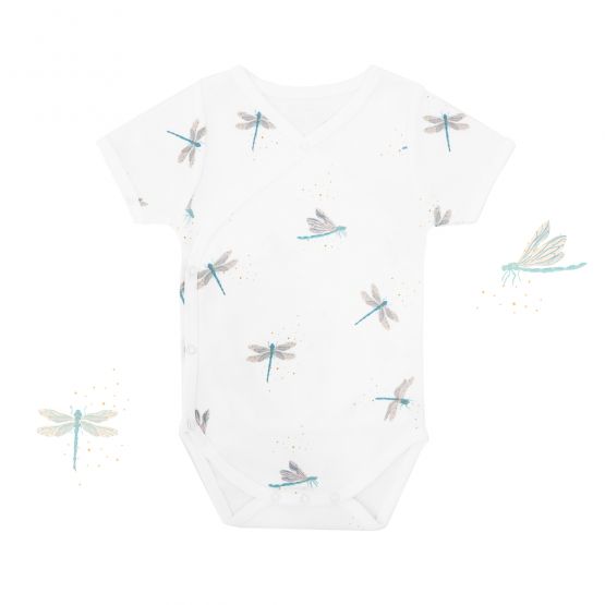 Baby Organic Kimono Romper in Dragonfly Print 