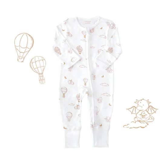 Baby Organic Zip Sleepsuit with Foldable Mittens & Footies - Dreamy Dragon in White 