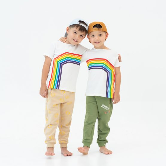 Kid Wearing Kids Rainbow Tee in White - Right Arc