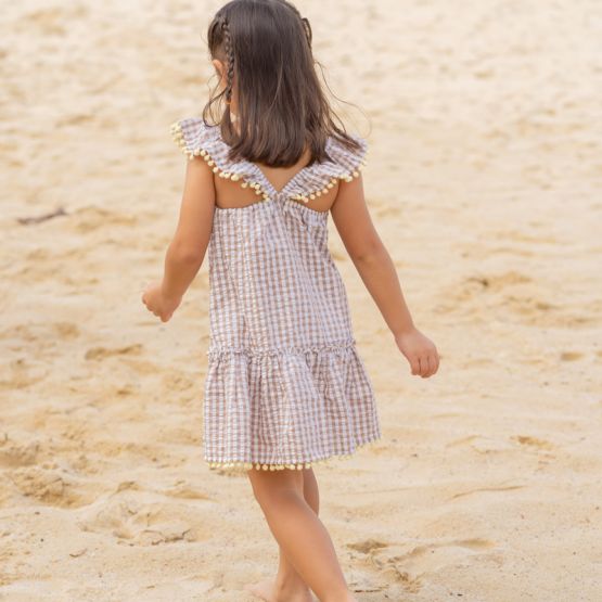 Resort Series - Girls Ruffled Sundress in Brown Gingham