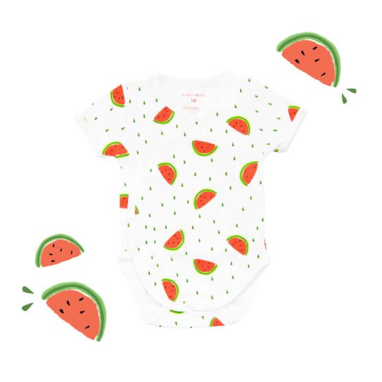 Baby Organic Kimono Romper in Watermelon Print