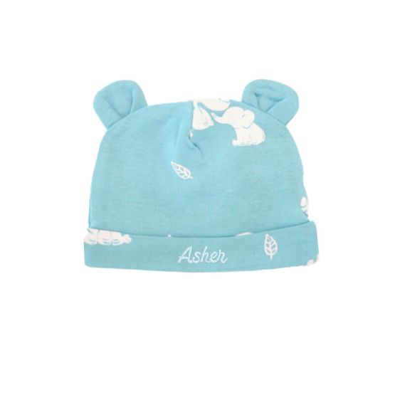 Baby Organic Bear Hat in Elephant Print 