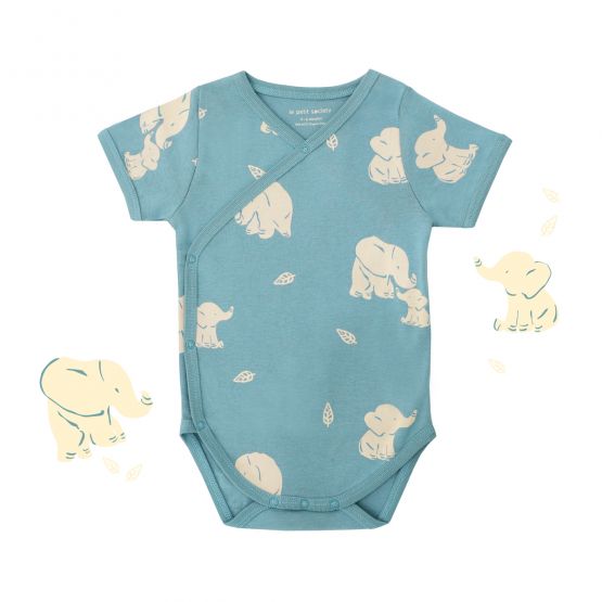 Baby Organic Kimono Romper in Elephant Print