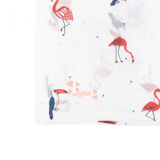 Organic Swaddle - Flamingo & Toucan (Personalisable)