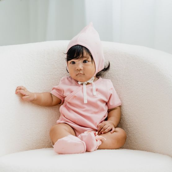 Baby Organic Kimono Romper in Flower Bud Print