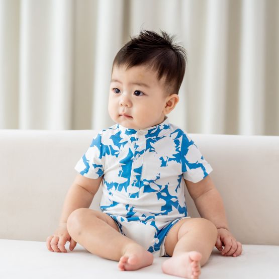 *New* Garden Series - Baby Boy Jersey Romper in Blue Floral (Personalisable)