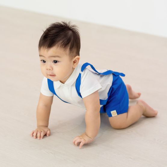 *New* Garden Series - Baby Boy Suspender Romper in Blue (Personalisable)