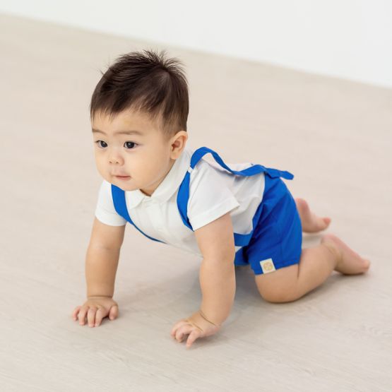 Garden Series - Baby Boy Suspender Romper in Blue (Personalisable)