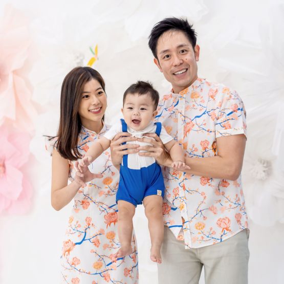 Garden Series - Baby Boy Suspender Romper in Blue (Personalisable)