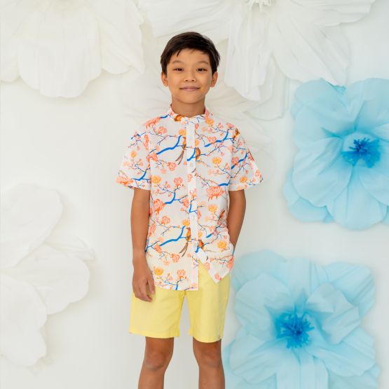 *New* Garden Series - Boys Shirt in White Peony (Personalisable)