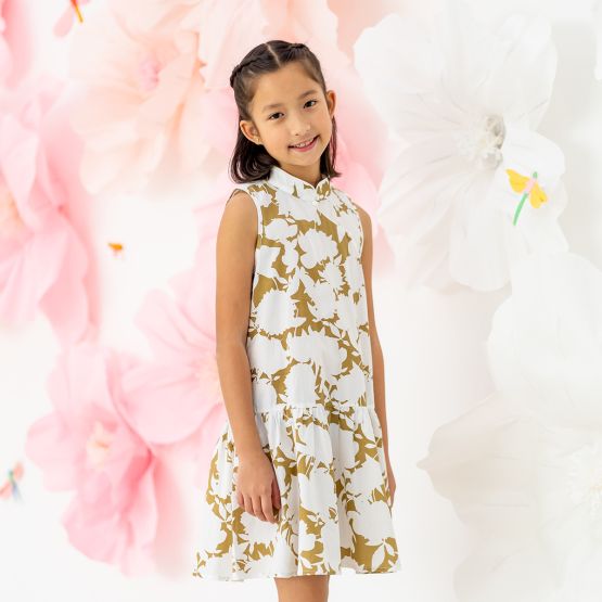 Garden Series - Girls Cheongsam in Ochre Floral