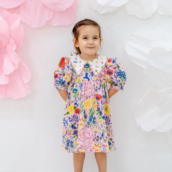 *New* Garden Series - Girls Contrast Dress in Pink